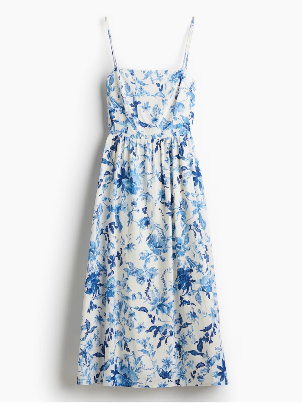 H&M White Dress with Blue Floral Print - Spaghetti Straps